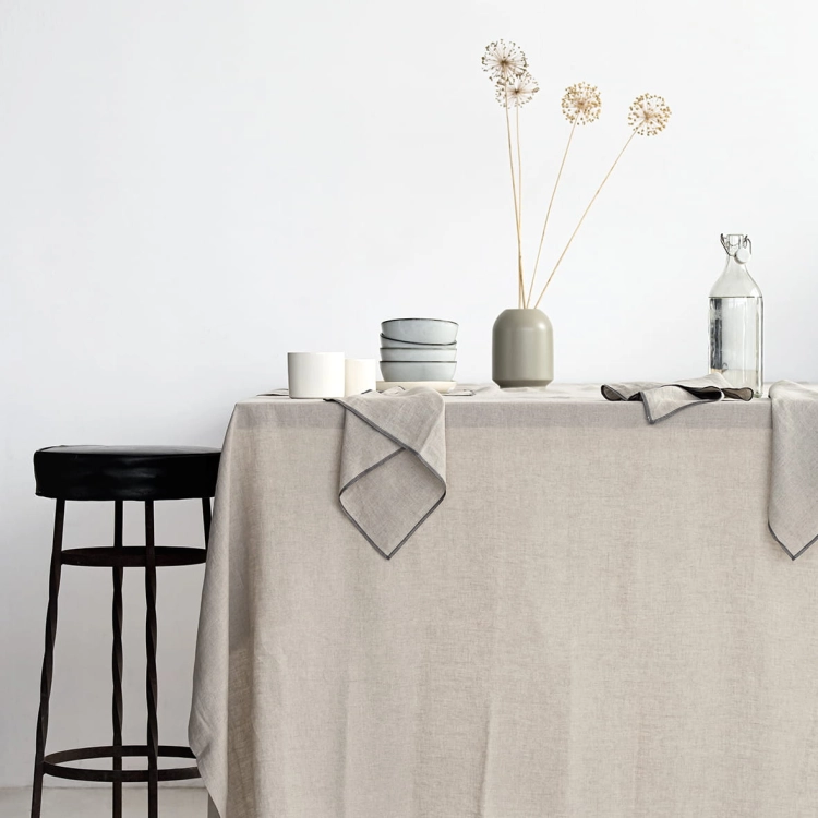 lniany obrus szaro beżowy
