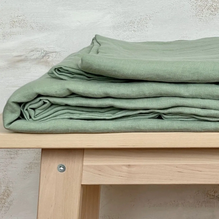 Prześcieradło lniane bez gumki płaskie w kolorze sage green jasno zielone