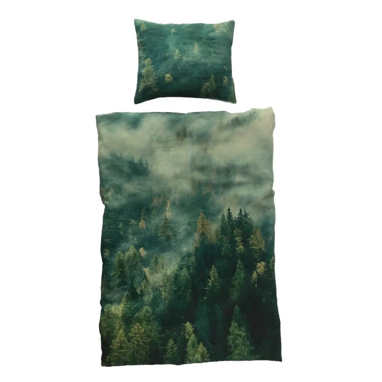 lniana pościel zielona z nadrukiem lasu INSPIRED BY NATURE forest