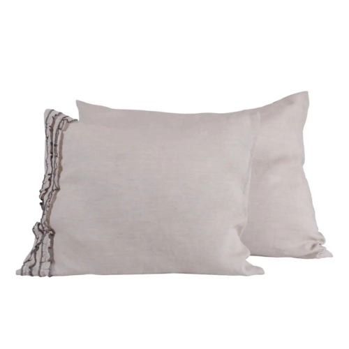 Lniana poszewka z falbankami na poduszkę naturalna beżowa