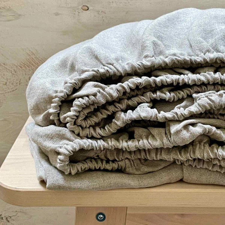 Lniane prześcieradło z gumką natural szaro beżowe