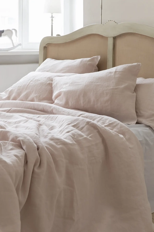 Komplet pościeli lnianej kołdra poduszka różowy BASIC dusty pink