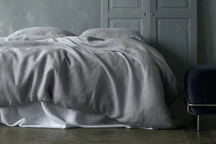 Pościel lniana jasnoszara poszewka na poduszkę i kołdrę Silver Birch