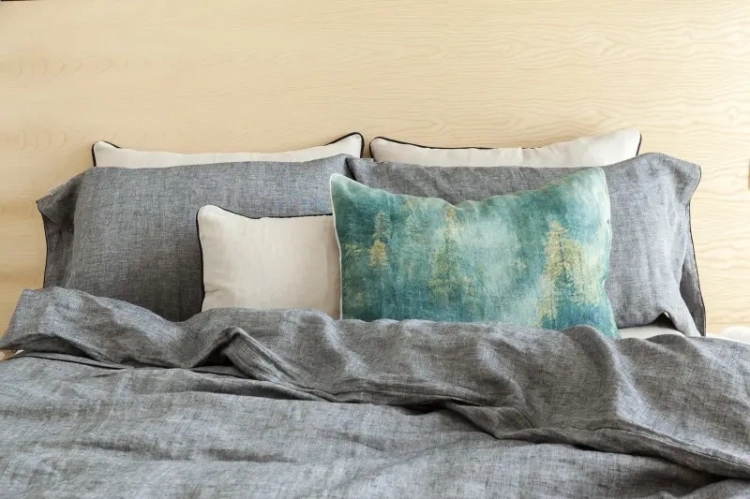 Zestaw poduszek lnianych - zielony las, szare i kremowe