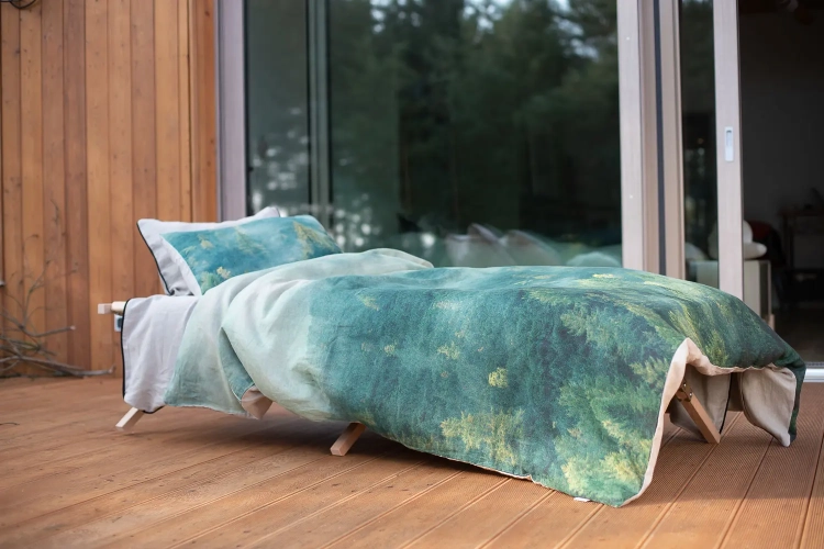 Pościel lniana, komplet , z nadrukiem  lasu, kolekcja INSPIRED BY NATURE