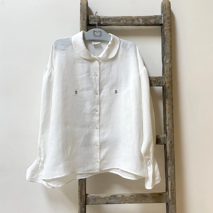 Koszula CHERRY cream white z haftowanymi wisienkami