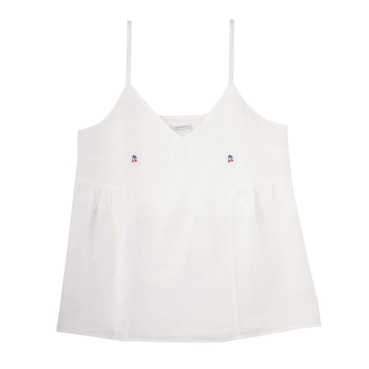 Top lniany Cherry cream white z wyhaftowanymi wisienkami