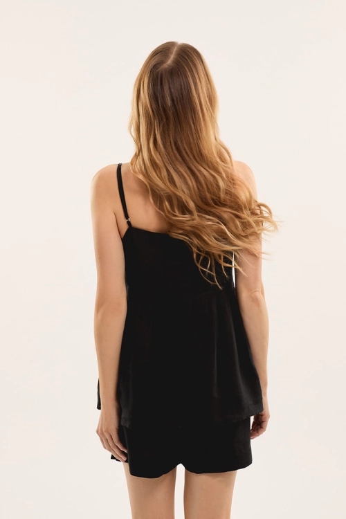 Top czarny lniany CHERRY Seanson na ramiączkach - tył