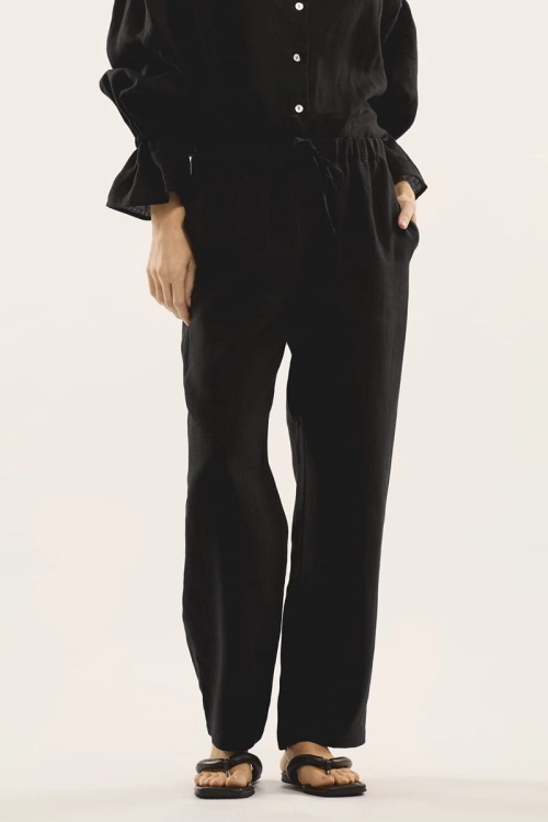 Lniane długie spodnie CHERRY black