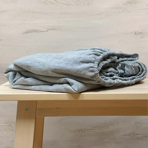 Lniane prześcieradło z gumką light grey, jasne szare