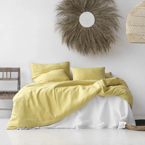 Komplet pościeli lnianej żółtej SUNNY w zestawie z białym prześcieradłem