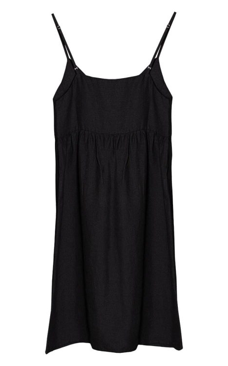 Czarna sukienka lniana DAY and NIGHT na ramiączkach tył