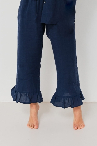 spodnie damskie przed kostkę z falbanką