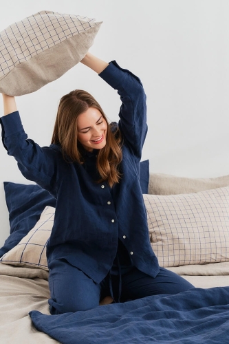 Lniana granatowa piżama damska z kolekcji URBAN to NATURE