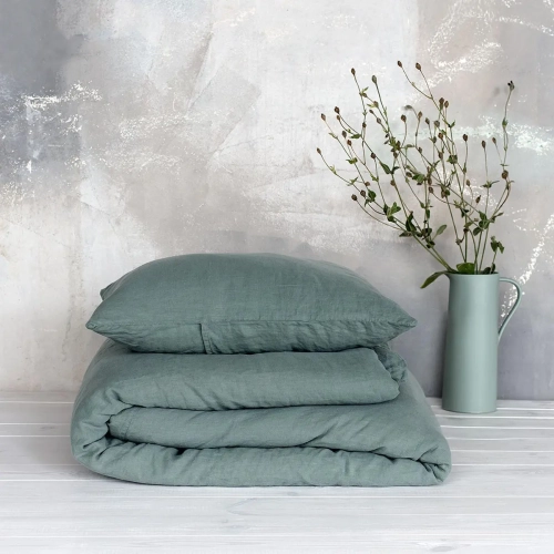 lniana poszewka na poduszkę i kołdrę zielona PURE eucalyptus green