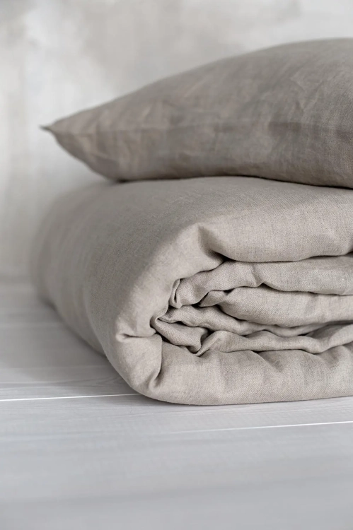 Lniana poszwa na kołdrę i poduszkę w kolorze naturalnym beżowym