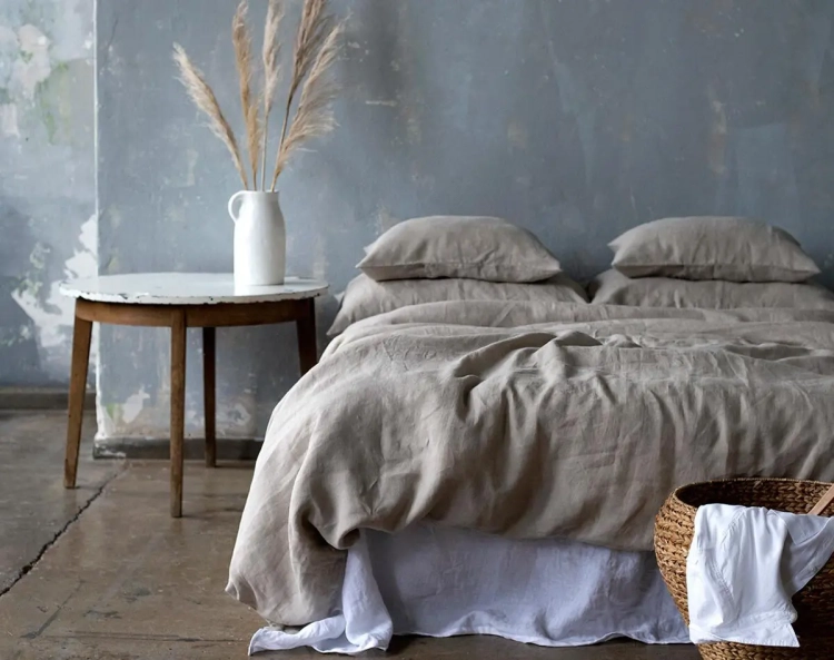 Lniany komplet pościeli beżowej PURE natural