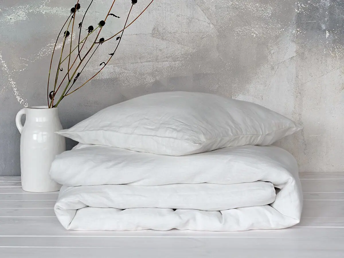 lniana pościel 200x200, 2x 50x70 cm PURE cream white, kremowy biały     