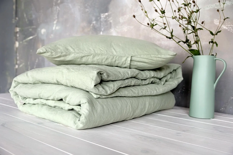 Lniana kołdra zielona PURE sage green