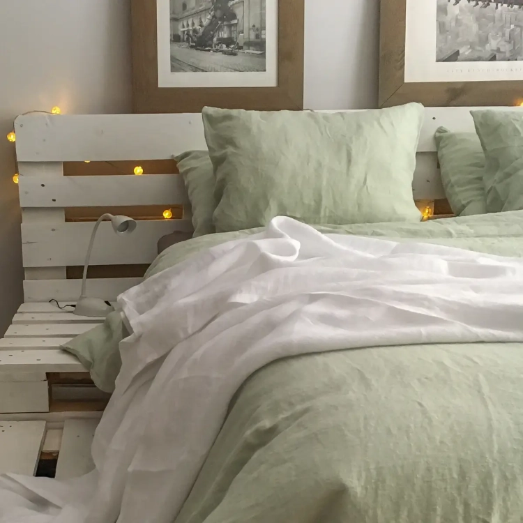 Lniana pościel PURE sage green, szałwiowa zieleń