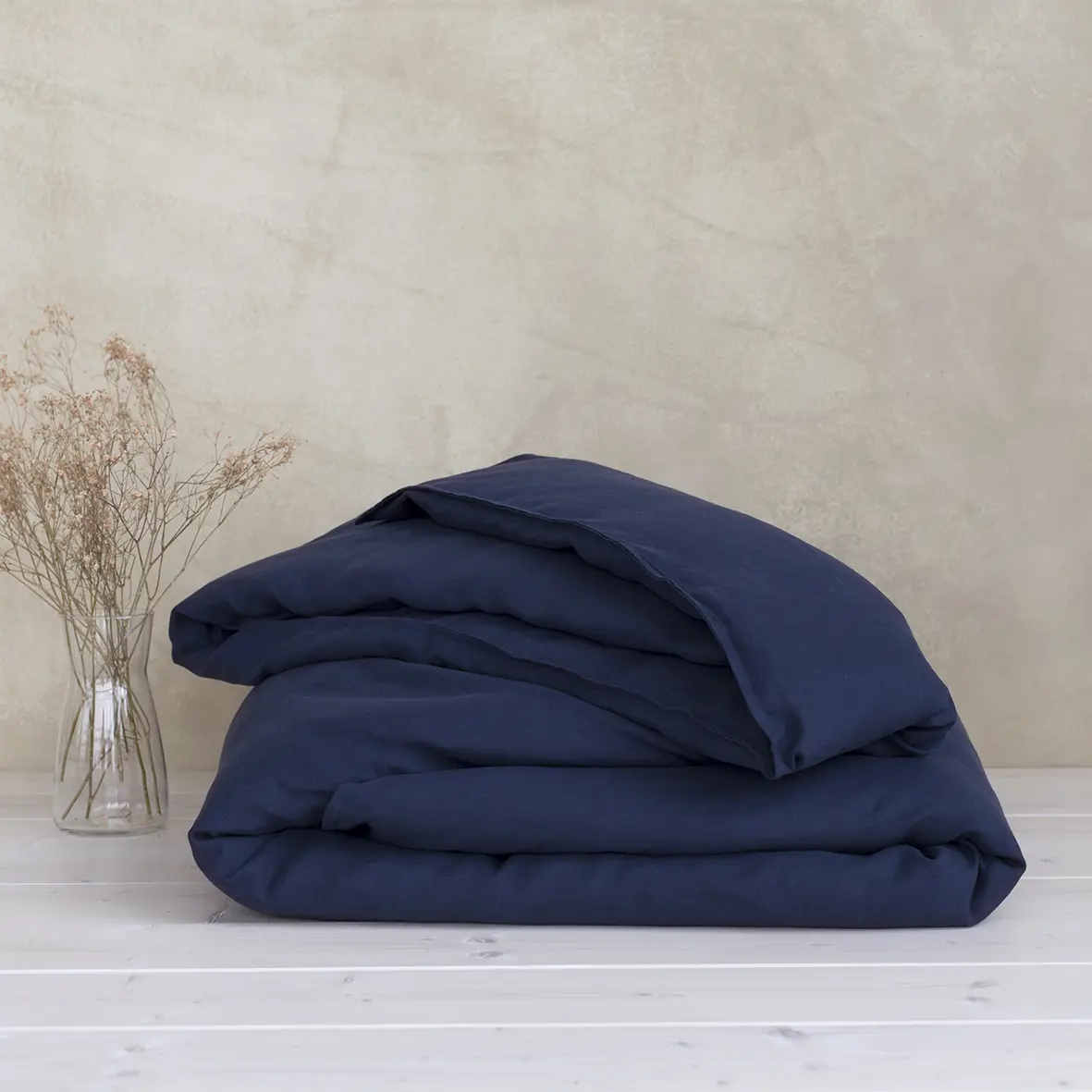 lniana poszwa na kołdrę 150x200 cm BASIC navy blue, granatowa 