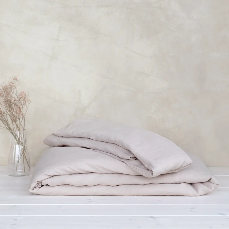 Lniana poszwa na kołdrę w kolorze pudrowego różu