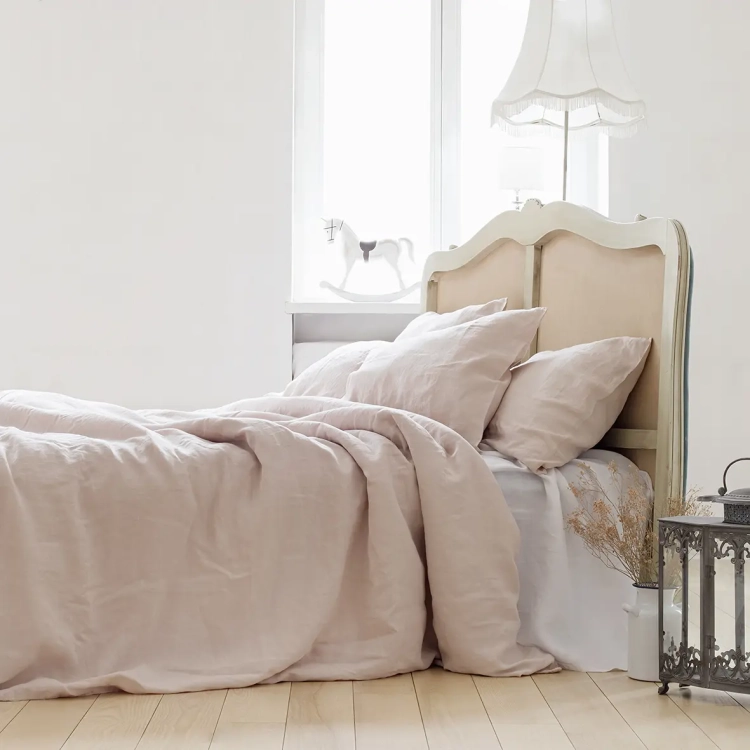 Komplet pościeli lnianej kołdra poduszka różowy BASIC dusty pink