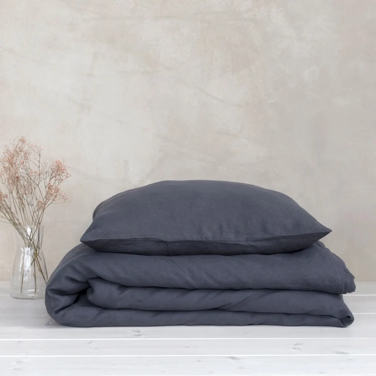 Komplet pościeli lnianej -  poduszka i kołdra ANEMONE dark grey, ciemnoszary