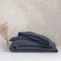 lniana poszwa na kołdrę 200x200cm ANEMONE dark grey, ciemnoszara  