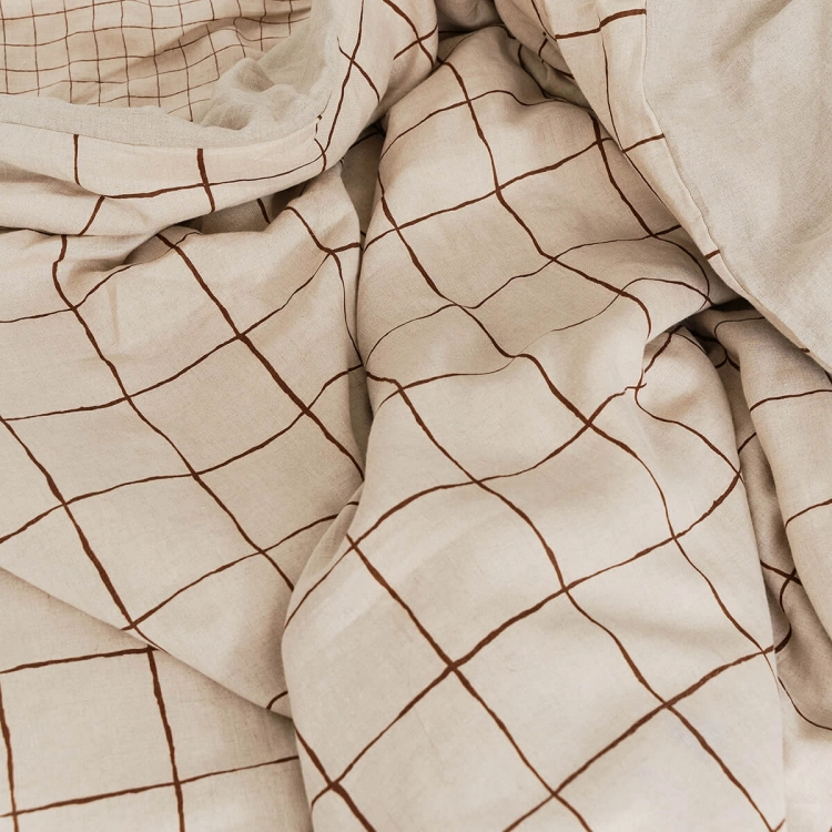 lniana poszewka na kołdrę, beżowa w brązową kratę