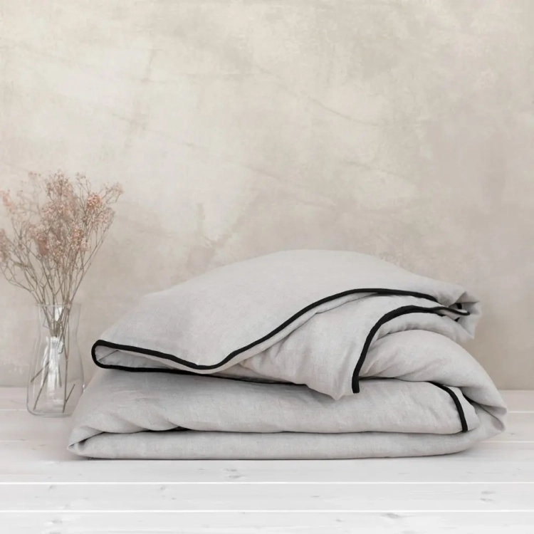 Lniana poszwa na kołdrę beżowa Black and White, natural beige