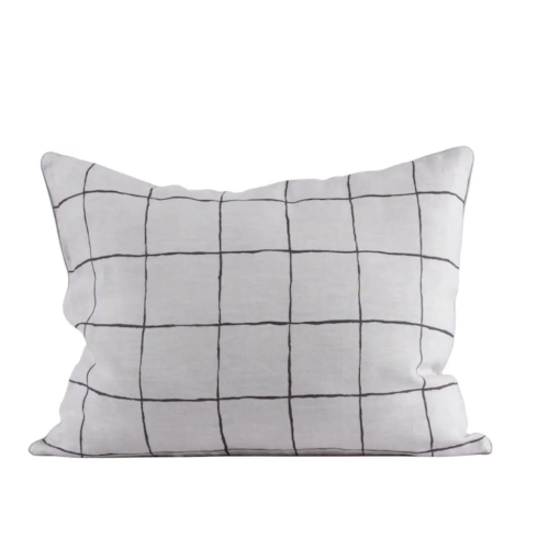 Lniana poszewka na poduszkę w kratkę grid