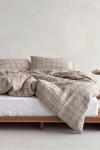 lniana pościel GRID natural brown, w dużą kratę, komplet 