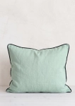 lniana poszewka na poduszkę Black&White sage green z czarnym obszyciem